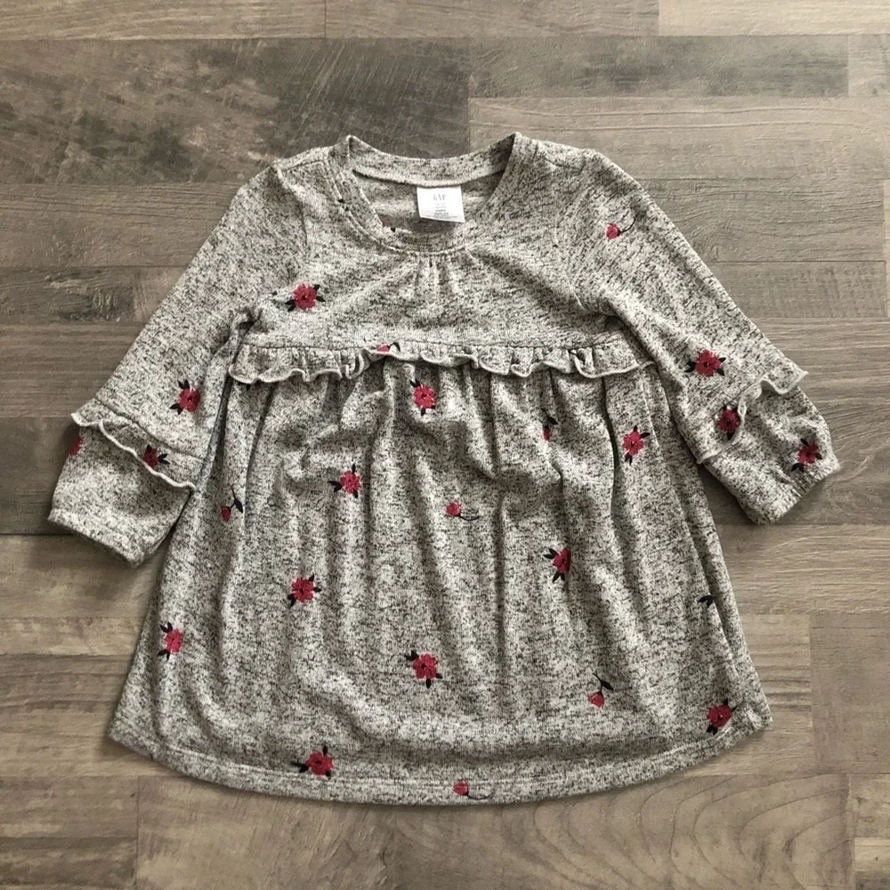 Baby Gap Gray Marble Floral Ruffle Dress